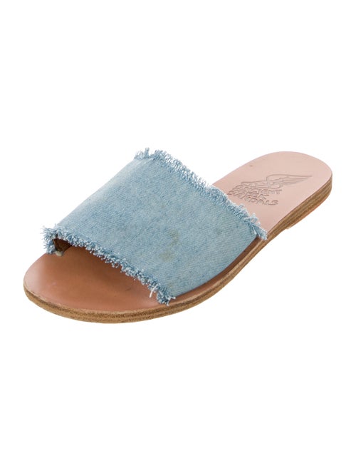 Ancient Greek Sandals Denim Colorblock Pattern Slides