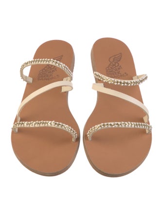 Ancient Greek Sandals Leather Beaded Accents Slides