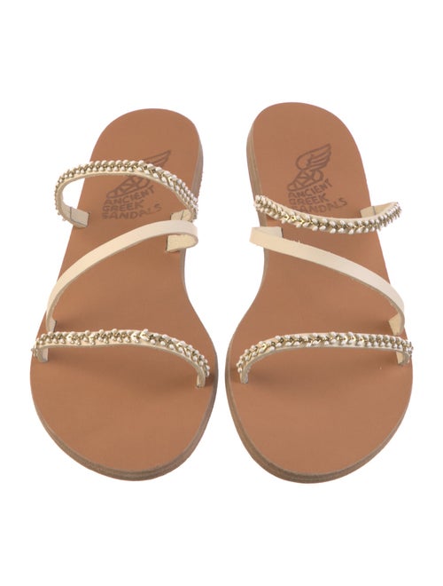 Ancient Greek Sandals Leather Beaded Accents Slides