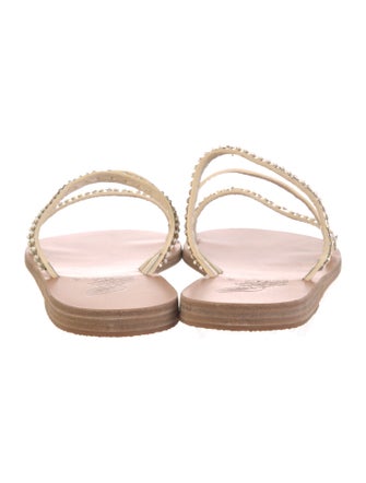 Ancient Greek Sandals Leather Beaded Accents Slides