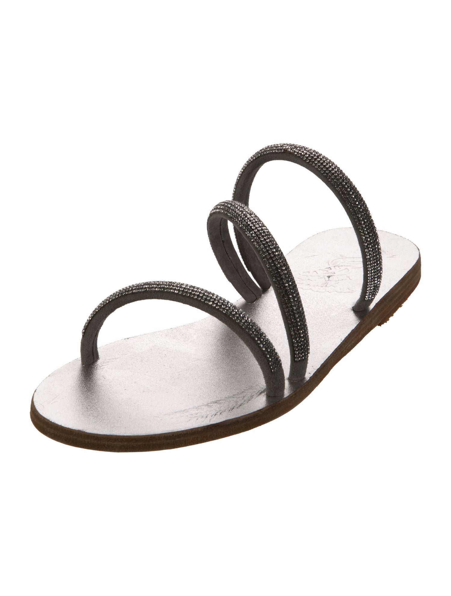 Ancient Greek Sandals Leather Crystal Embellishments Slingback Sandals