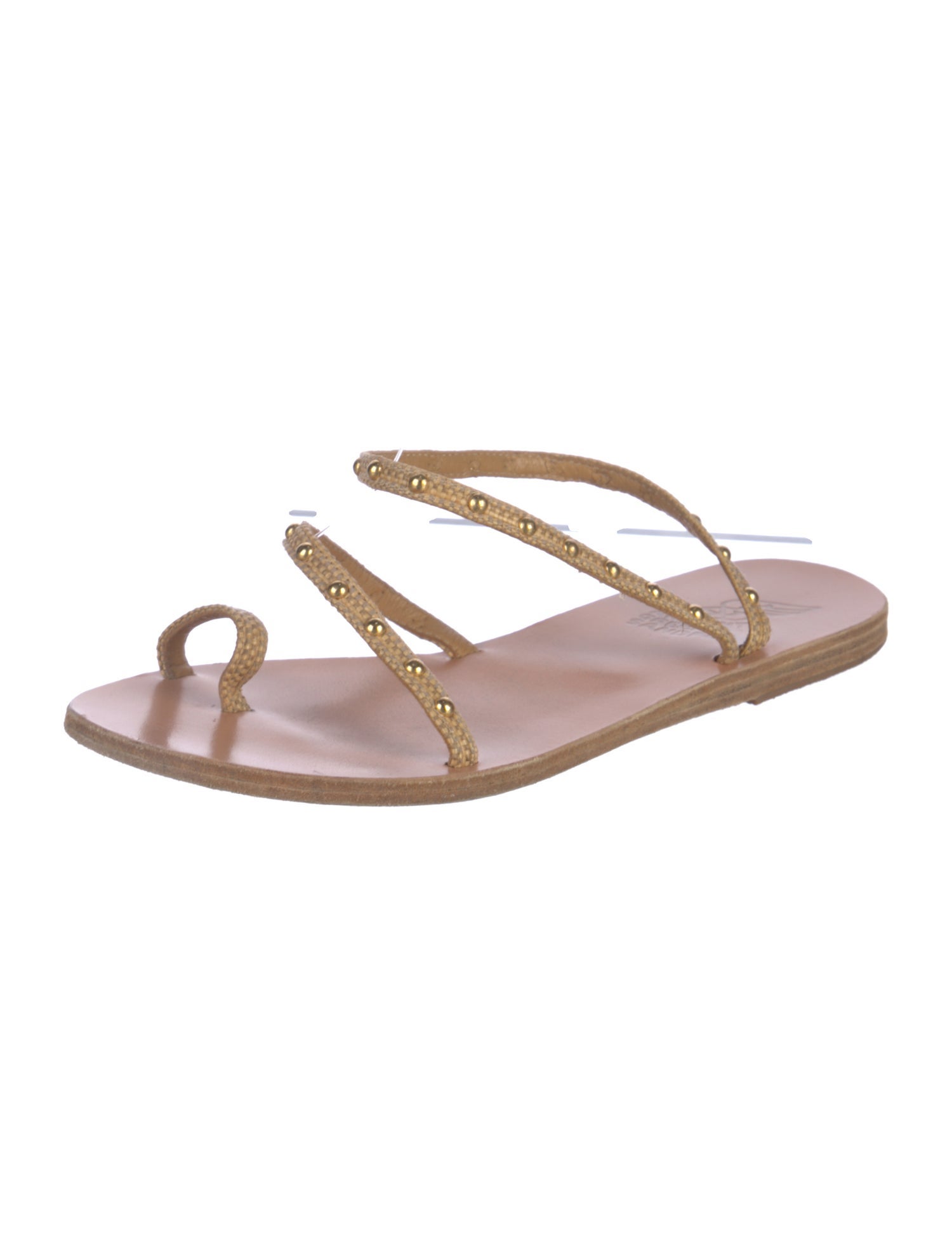 Ancient Greek Sandals Straw Studded Accents Slides
