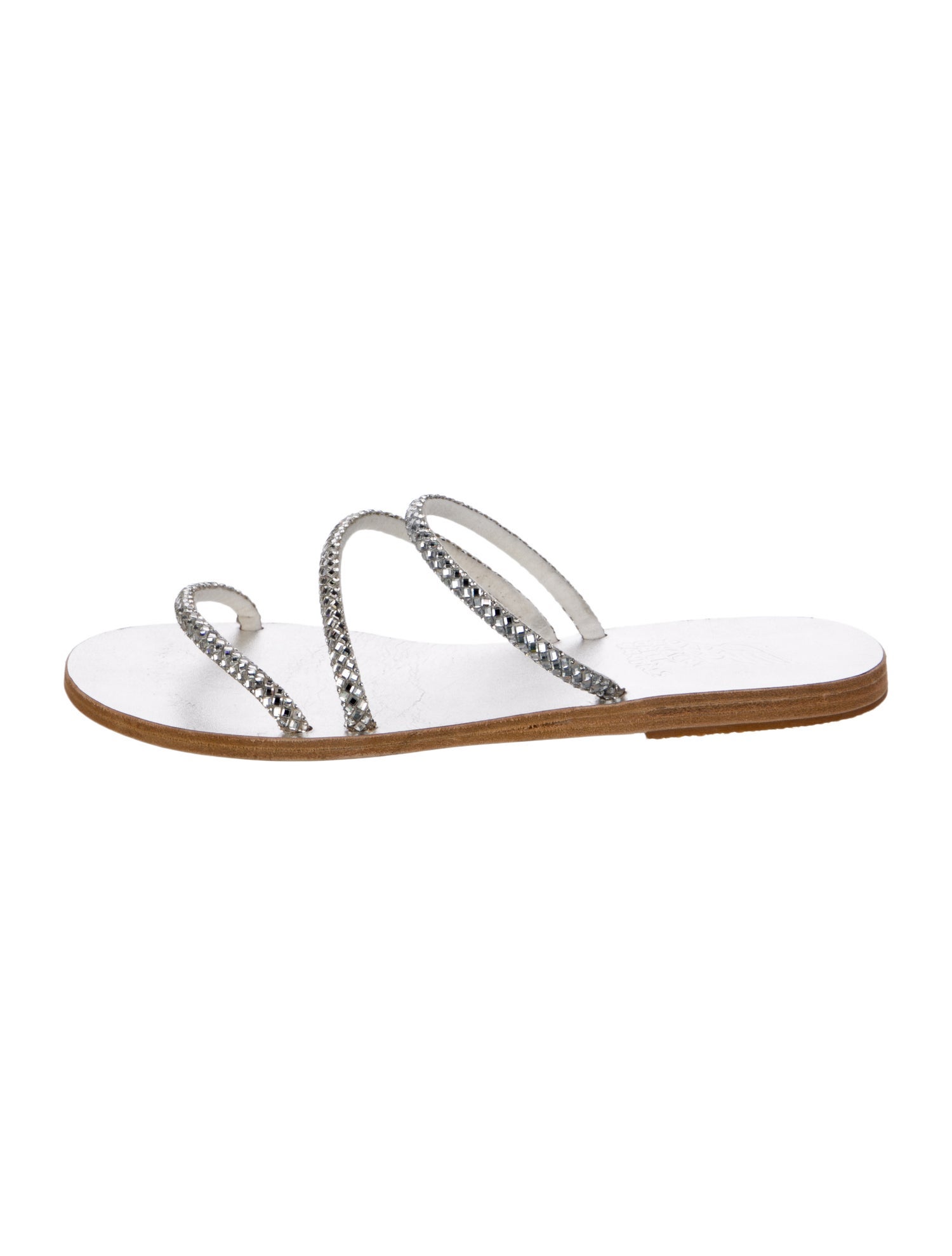 Ancient Greek Sandals Leather Crystal Embellishments Slides