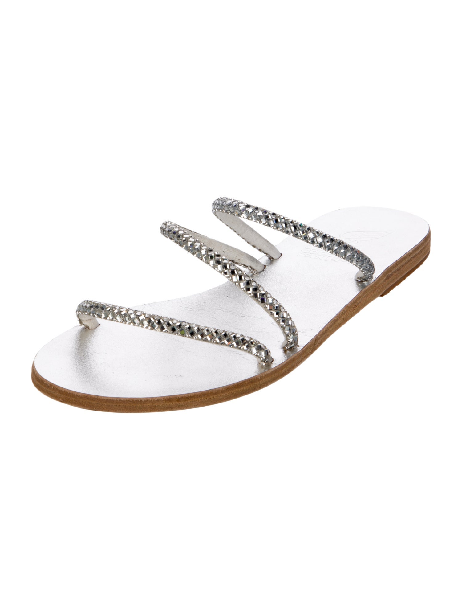 Ancient Greek Sandals Leather Crystal Embellishments Slides