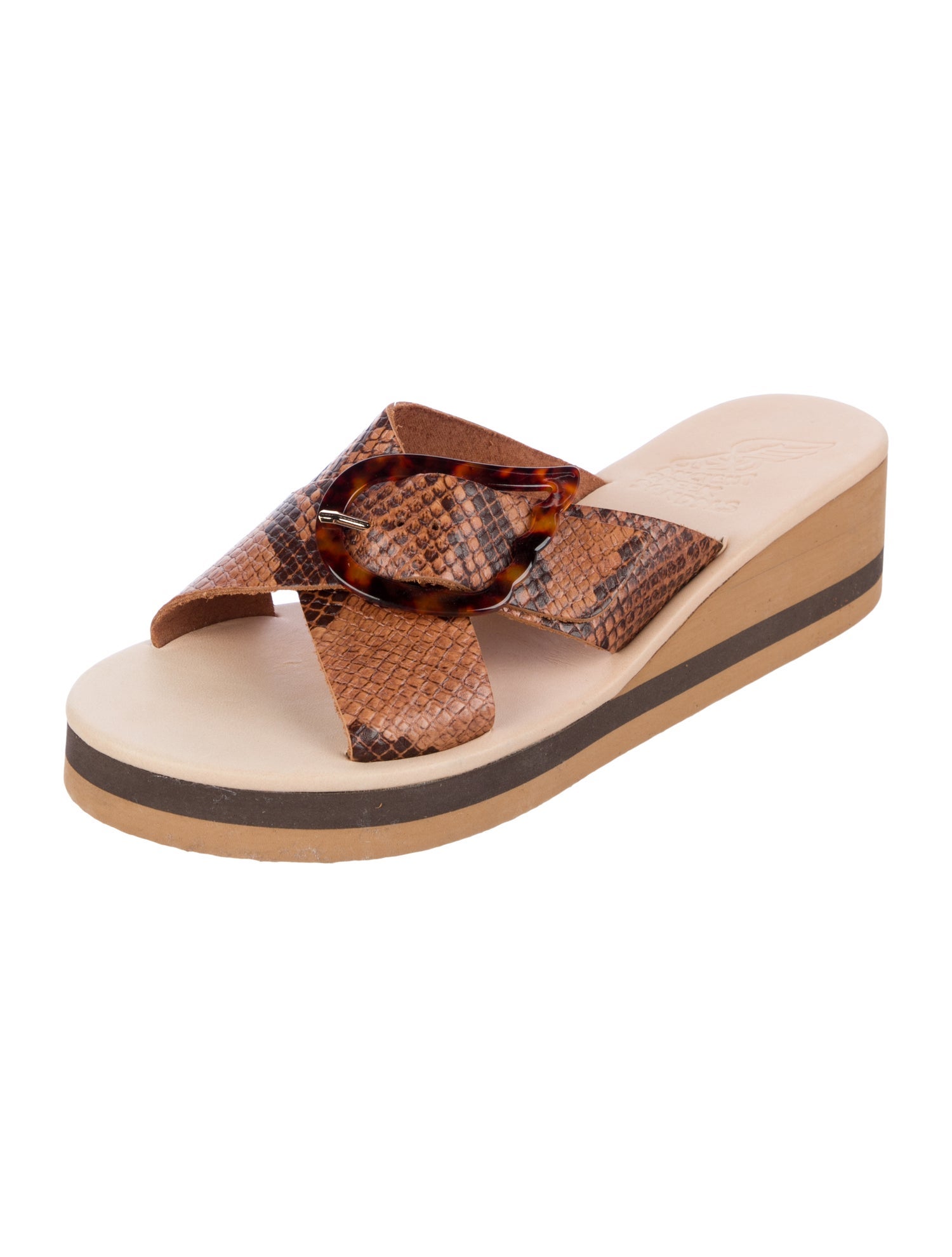 Ancient Greek Sandals Leather Animal Print Slides