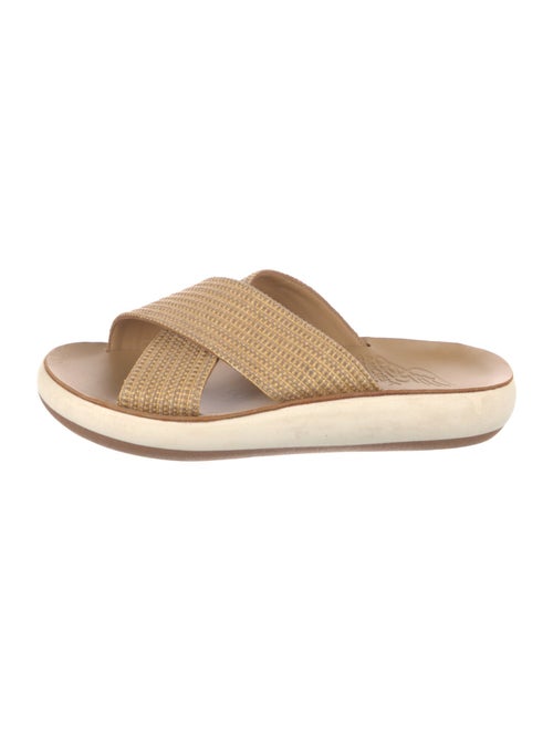 Ancient Greek Sandals Raffia Colorblock Pattern Slides