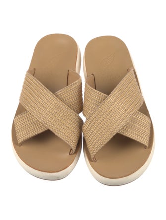 Ancient Greek Sandals Raffia Colorblock Pattern Slides