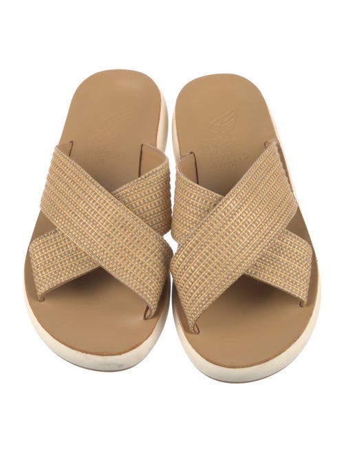 Ancient Greek Sandals Raffia Colorblock Pattern Slides