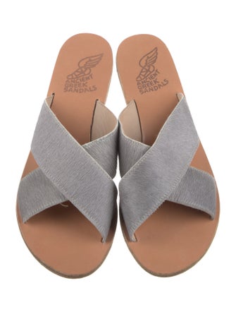 Ancient Greek Sandals Ponyhair Fur Trim Slides