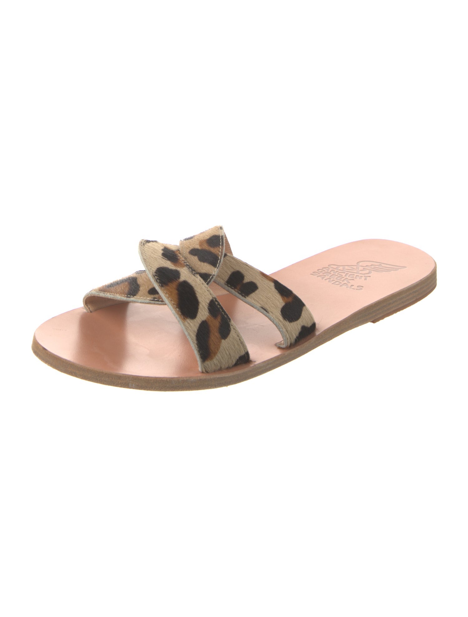 Ancient Greek Sandals Ponyhair Animal Print Slides