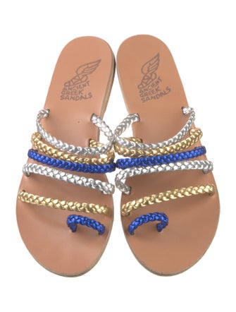 Ancient Greek Sandals Leather Colorblock Pattern Slides