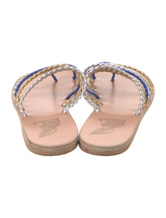 Ancient Greek Sandals Leather Colorblock Pattern Slides
