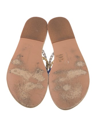 Ancient Greek Sandals Leather Colorblock Pattern Slides