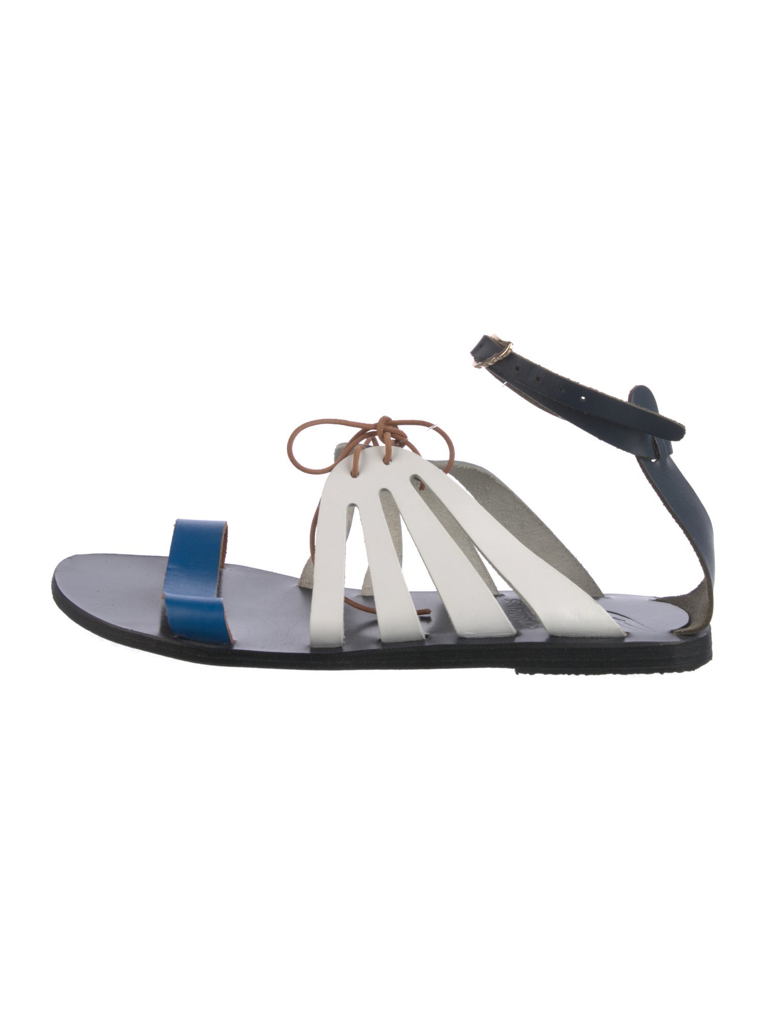 Ancient Greek Sandals Leather Colorblock Pattern Gladiator Sandals