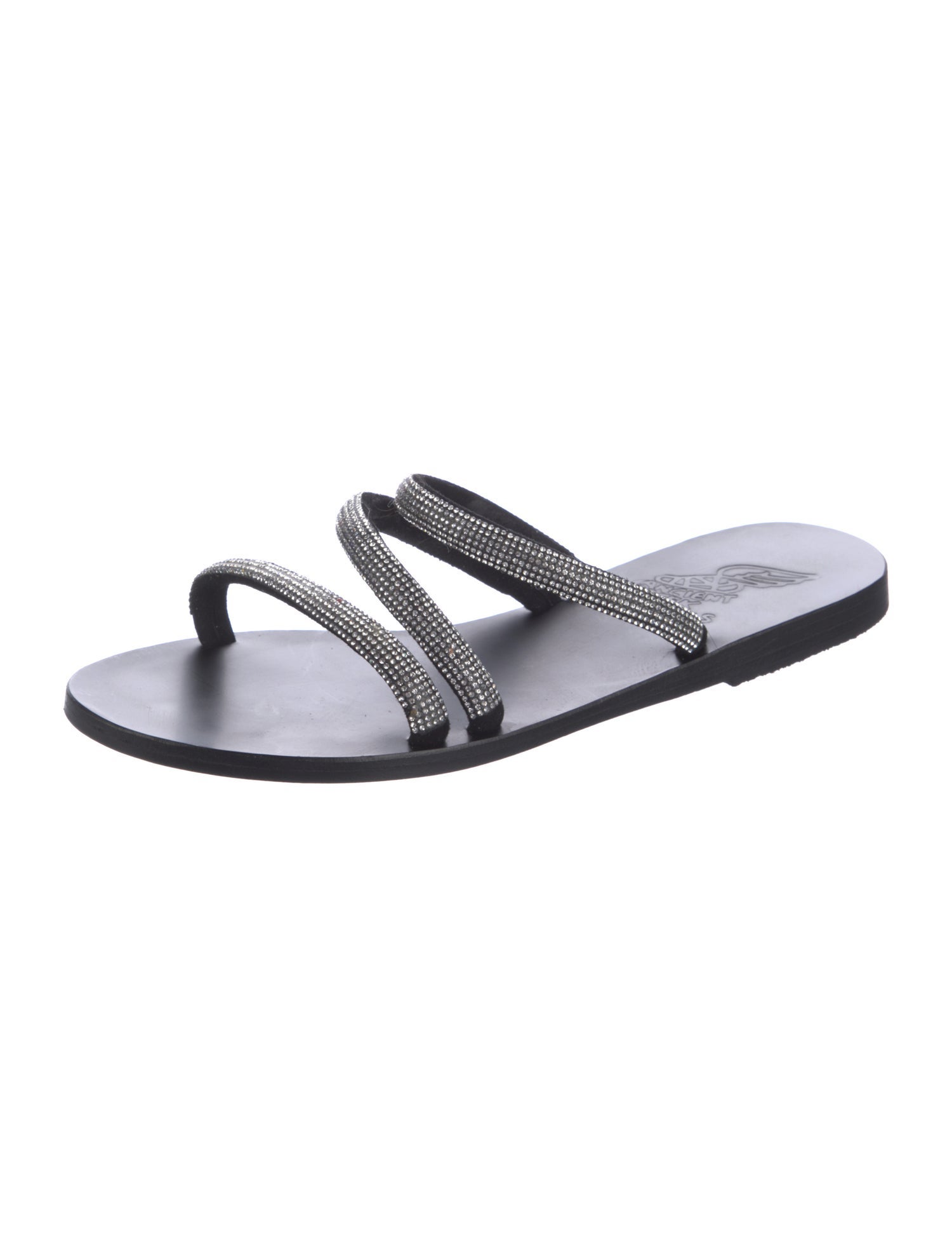 Ancient Greek Sandals Leather Crystal Embellishments Slides