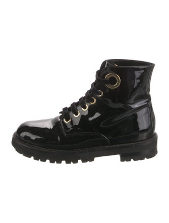 AGL Patent Leather Printed Combat Boots