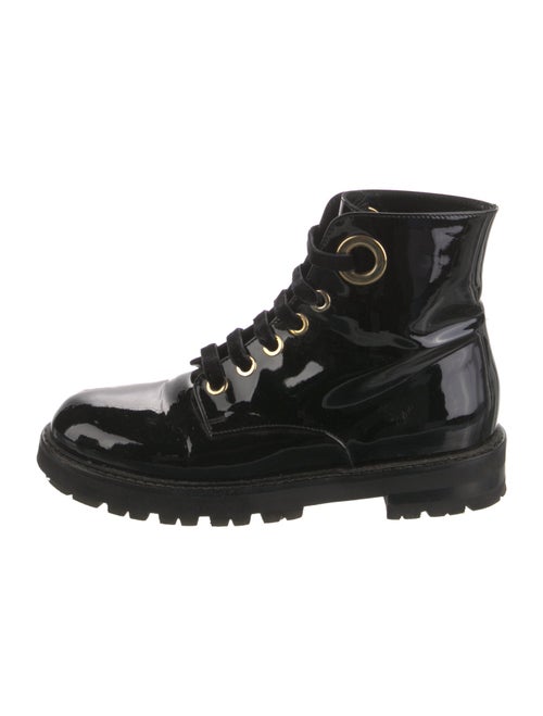 AGL Patent Leather Printed Combat Boots