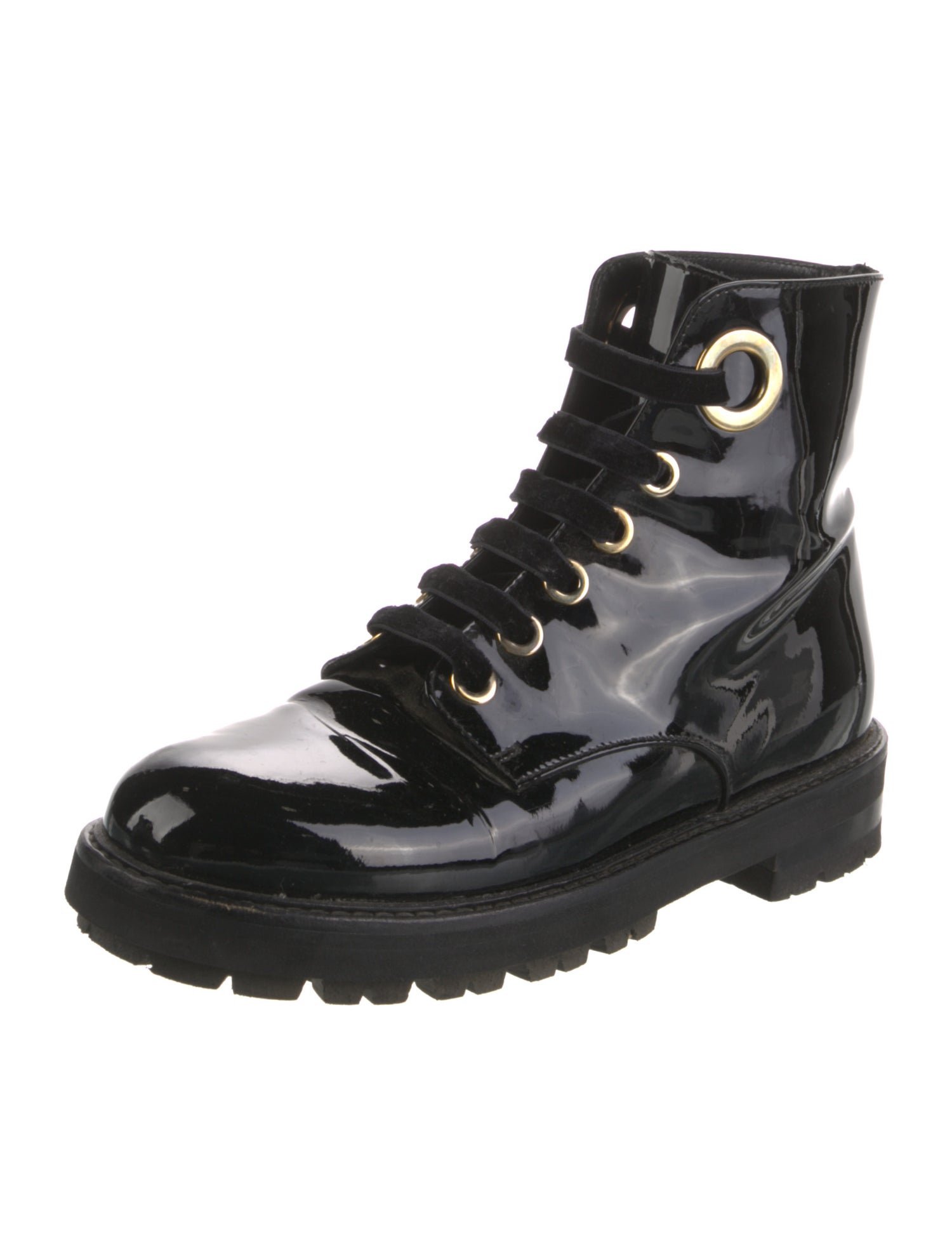 AGL Patent Leather Printed Combat Boots