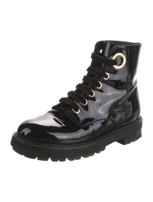 AGL Patent Leather Printed Combat Boots