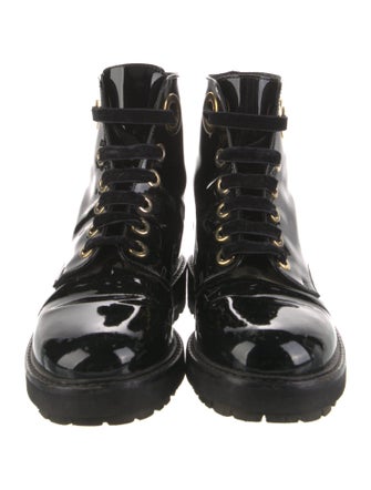 AGL Patent Leather Printed Combat Boots