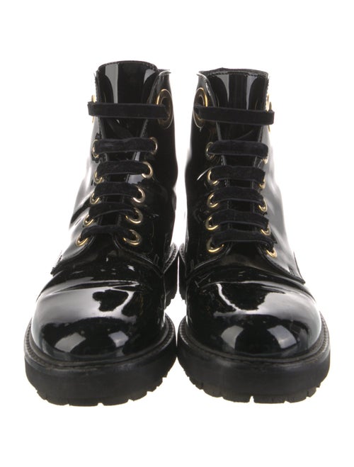 AGL Patent Leather Printed Combat Boots