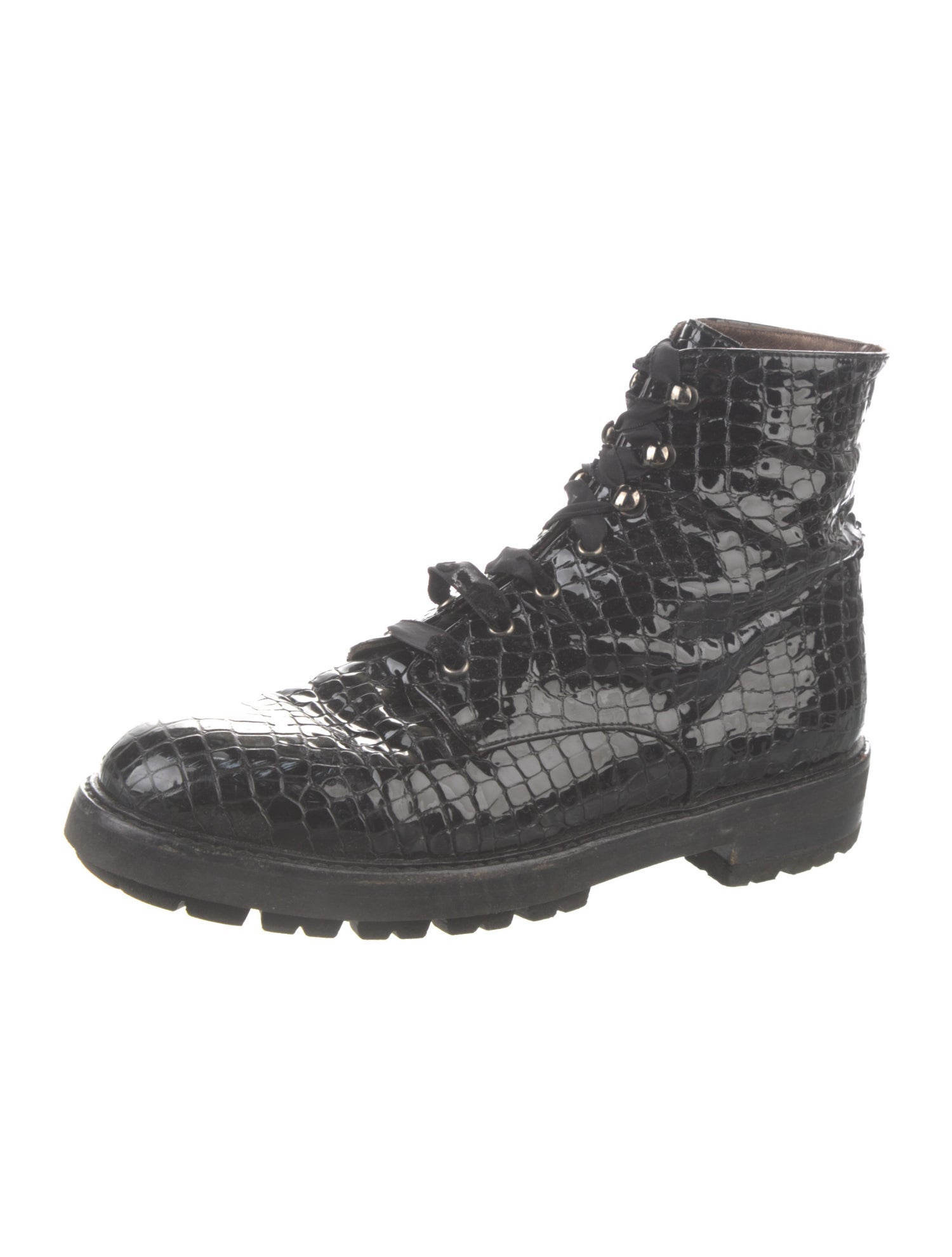 AGL Patent Leather Combat Boots