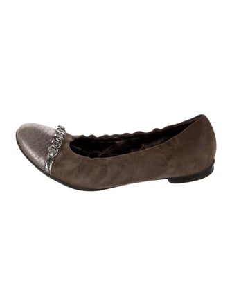 AGL Suede Chain-Link Accents Ballet Flats