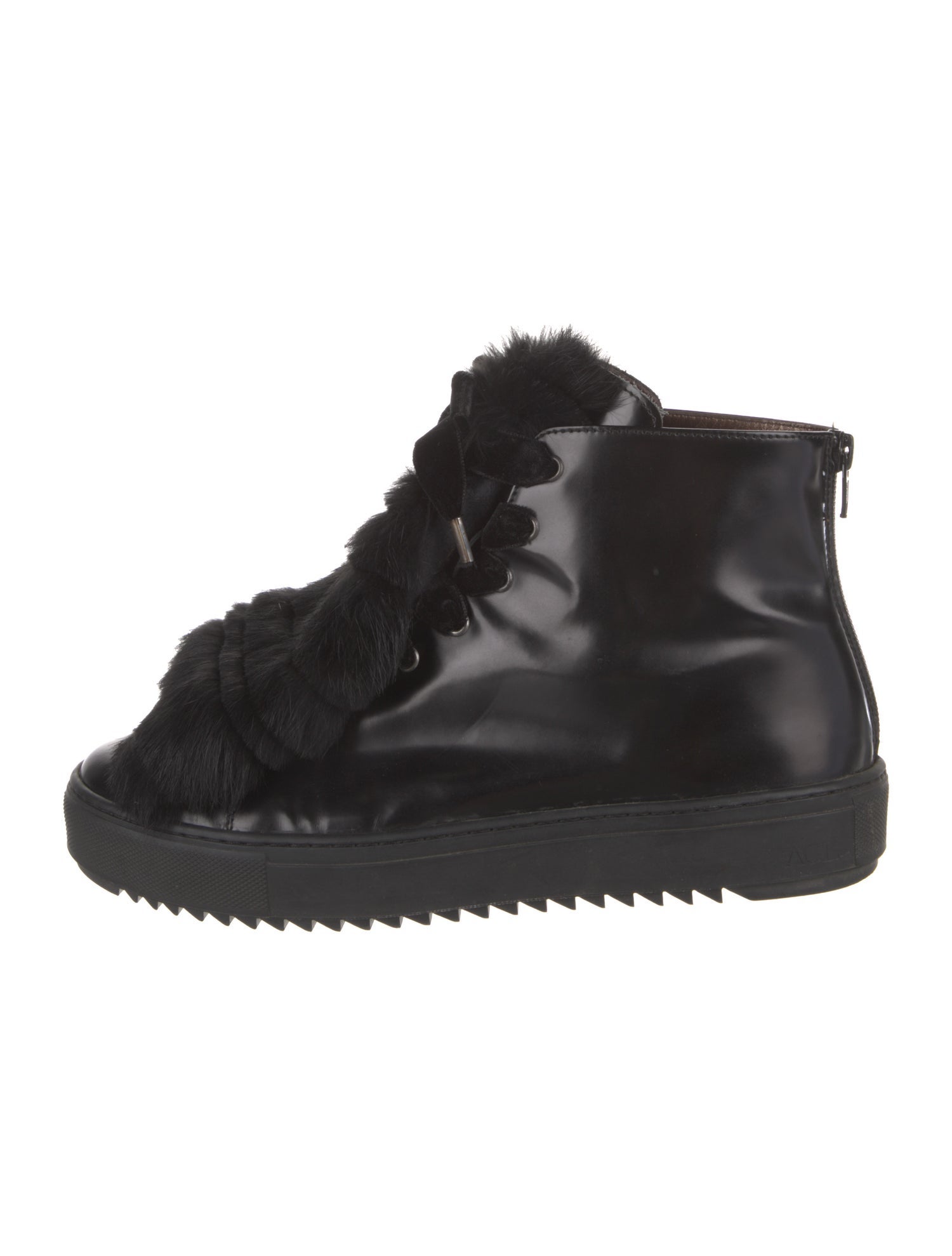 AGL Patent Leather Faux Fur Trim Sneakers