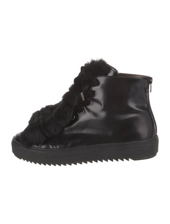 AGL Patent Leather Faux Fur Trim Sneakers