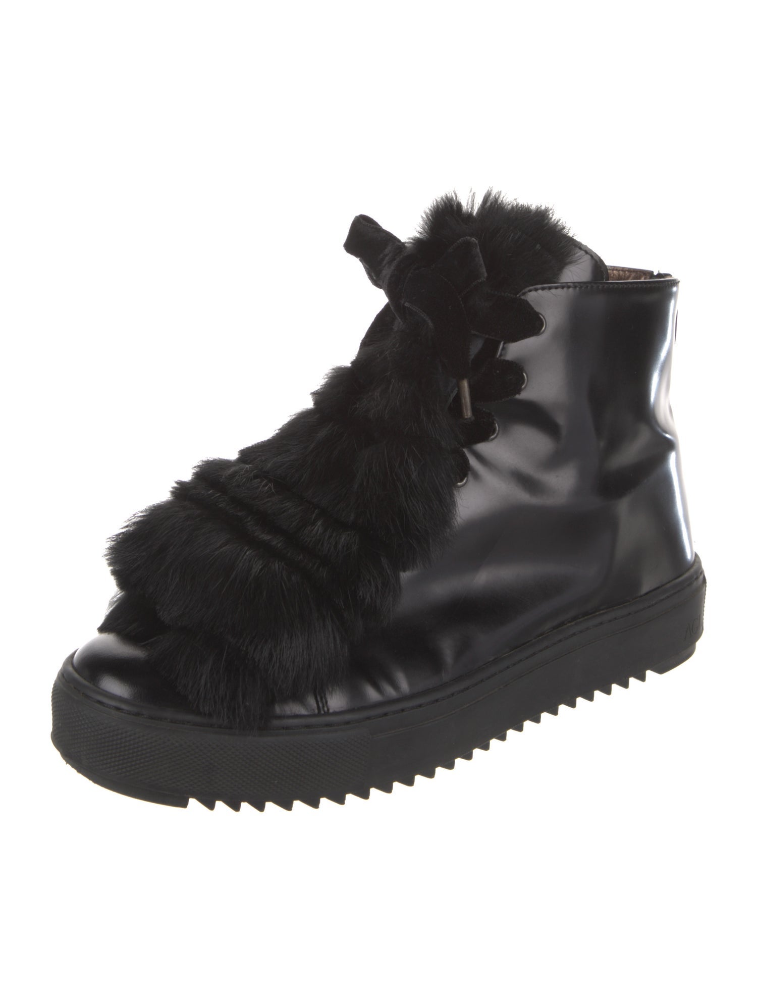 AGL Patent Leather Faux Fur Trim Sneakers