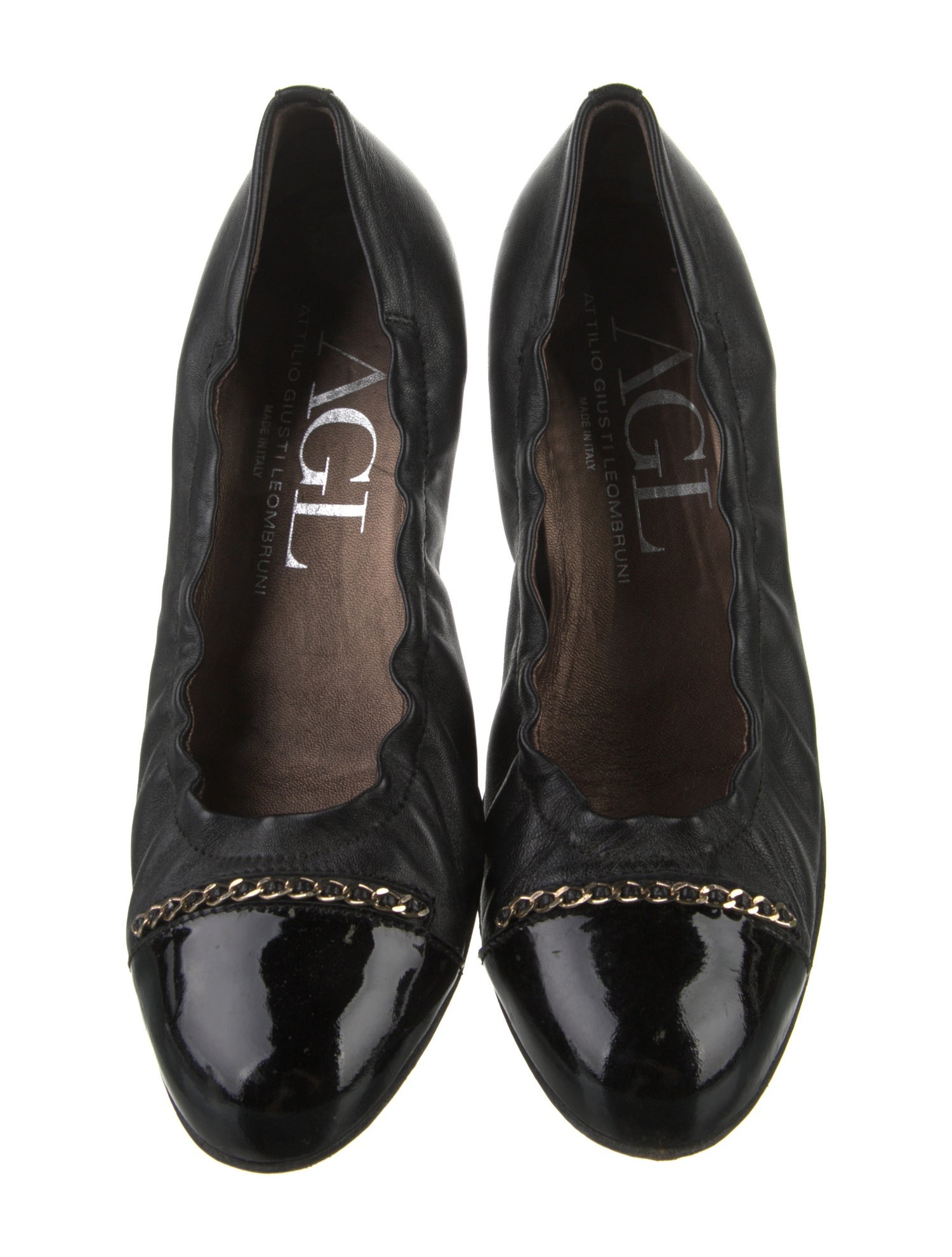 AGL Leather Chain-Link Accents Ballet Flats