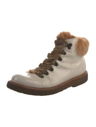 AGL Leather Fur Trim Lace-Up Boots