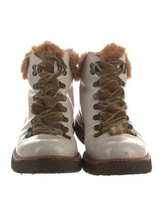 AGL Leather Fur Trim Lace-Up Boots