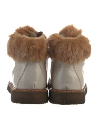 AGL Leather Fur Trim Lace-Up Boots