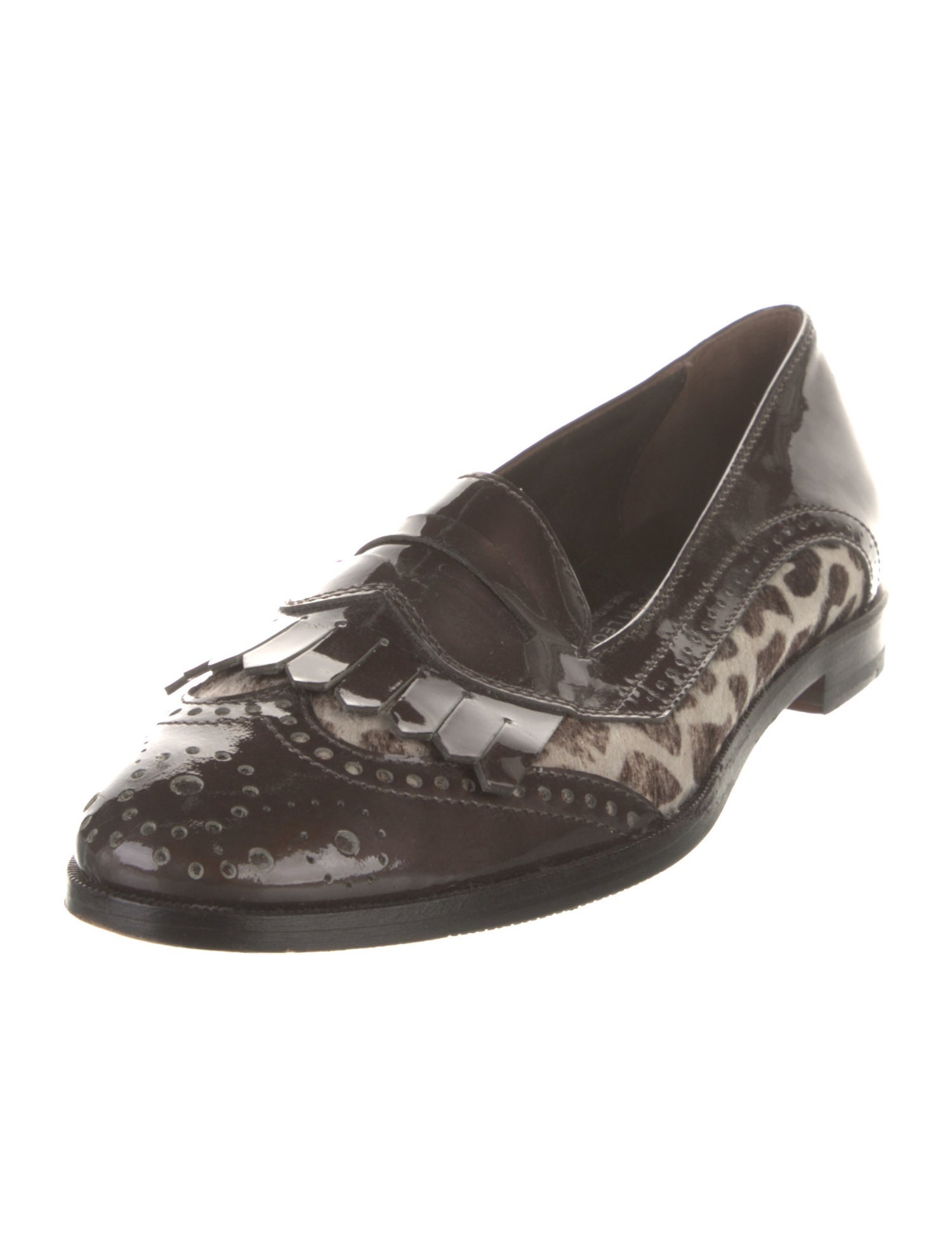 AGL Patent Leather Animal Print Loafers