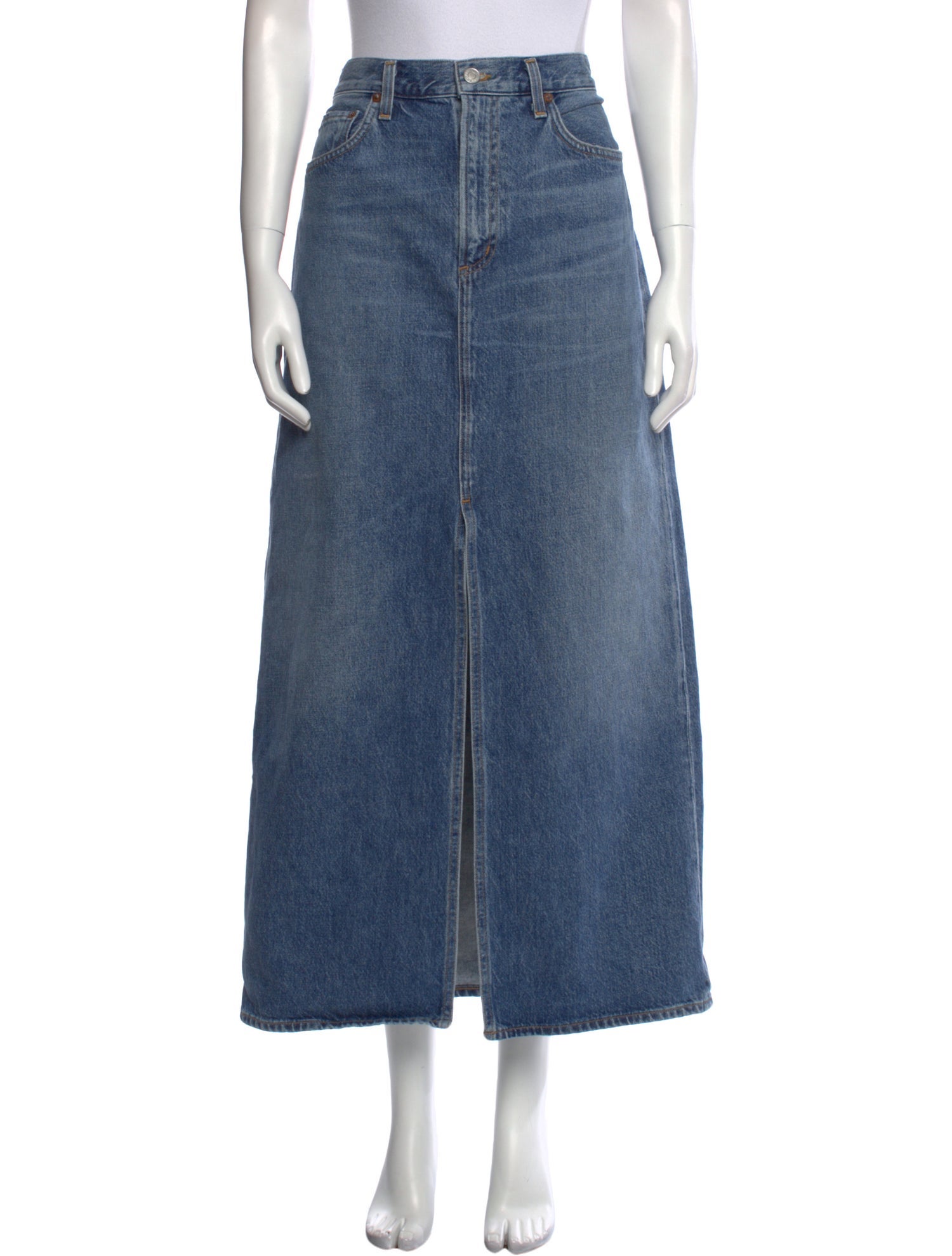 AGOLDE Distressed Accents Midi Length Skirt