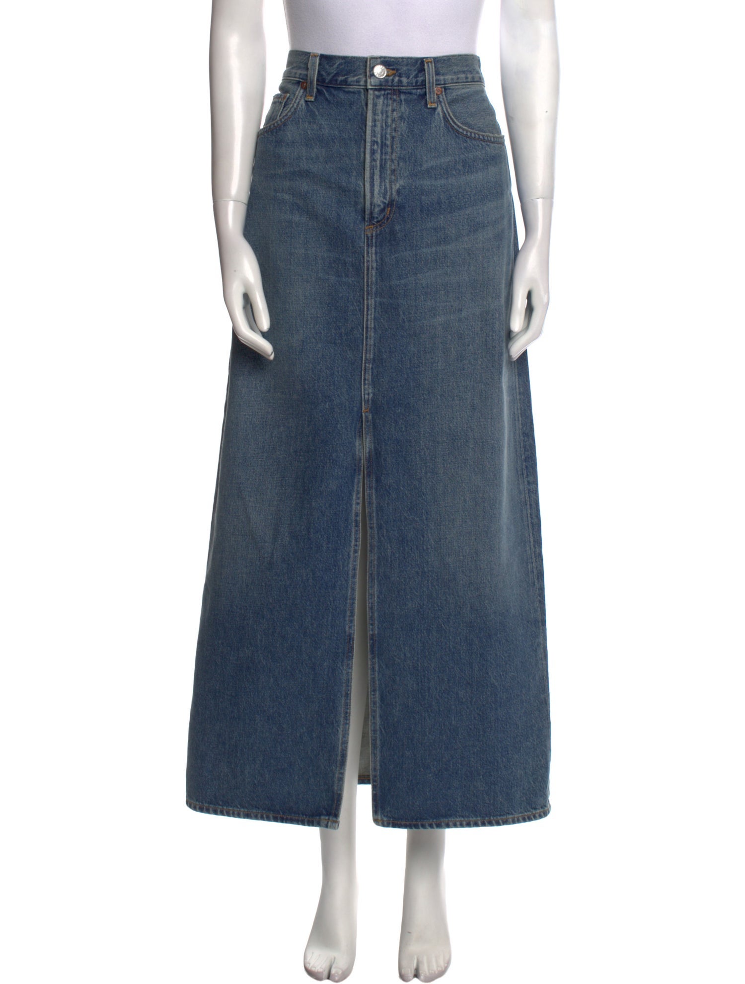 AGOLDE Distressed Accents Midi Length Skirt