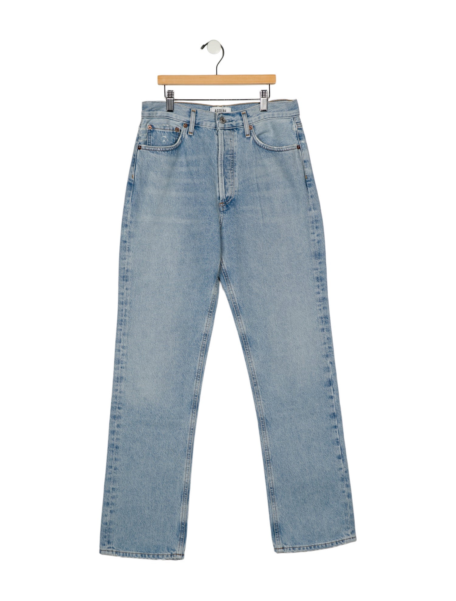 Agolde Straight Leg Jeans Blue Light Wash with High-Rise 5