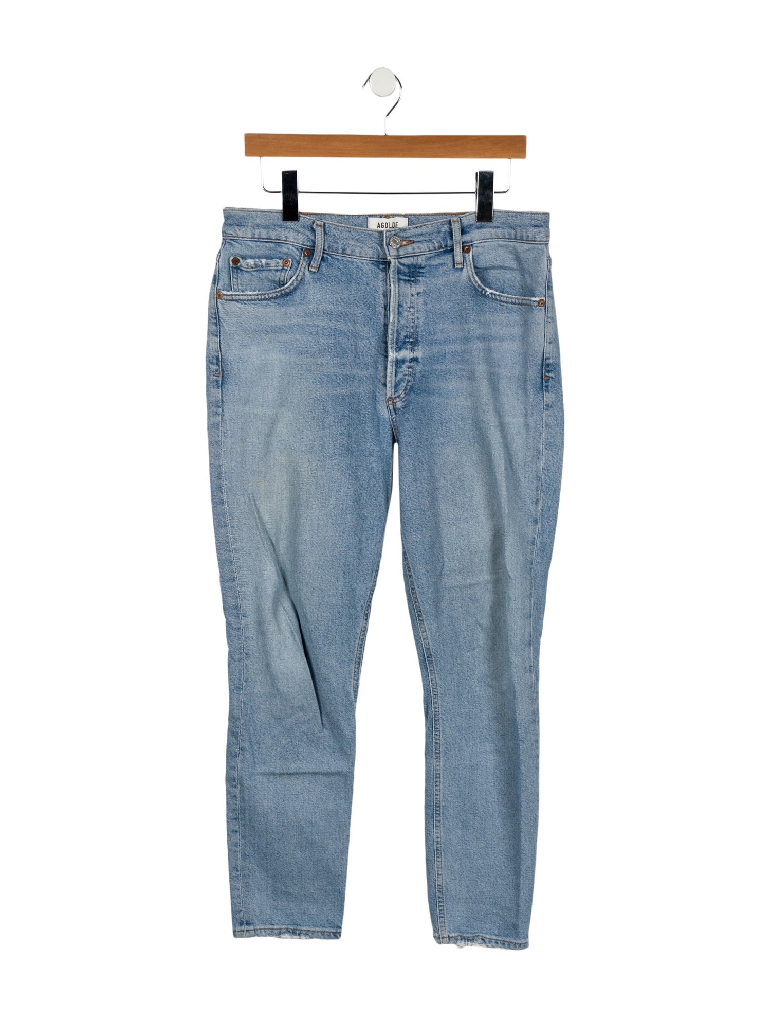 Agolde Straight Leg Jeans Blue Light Wash with High-Rise 5