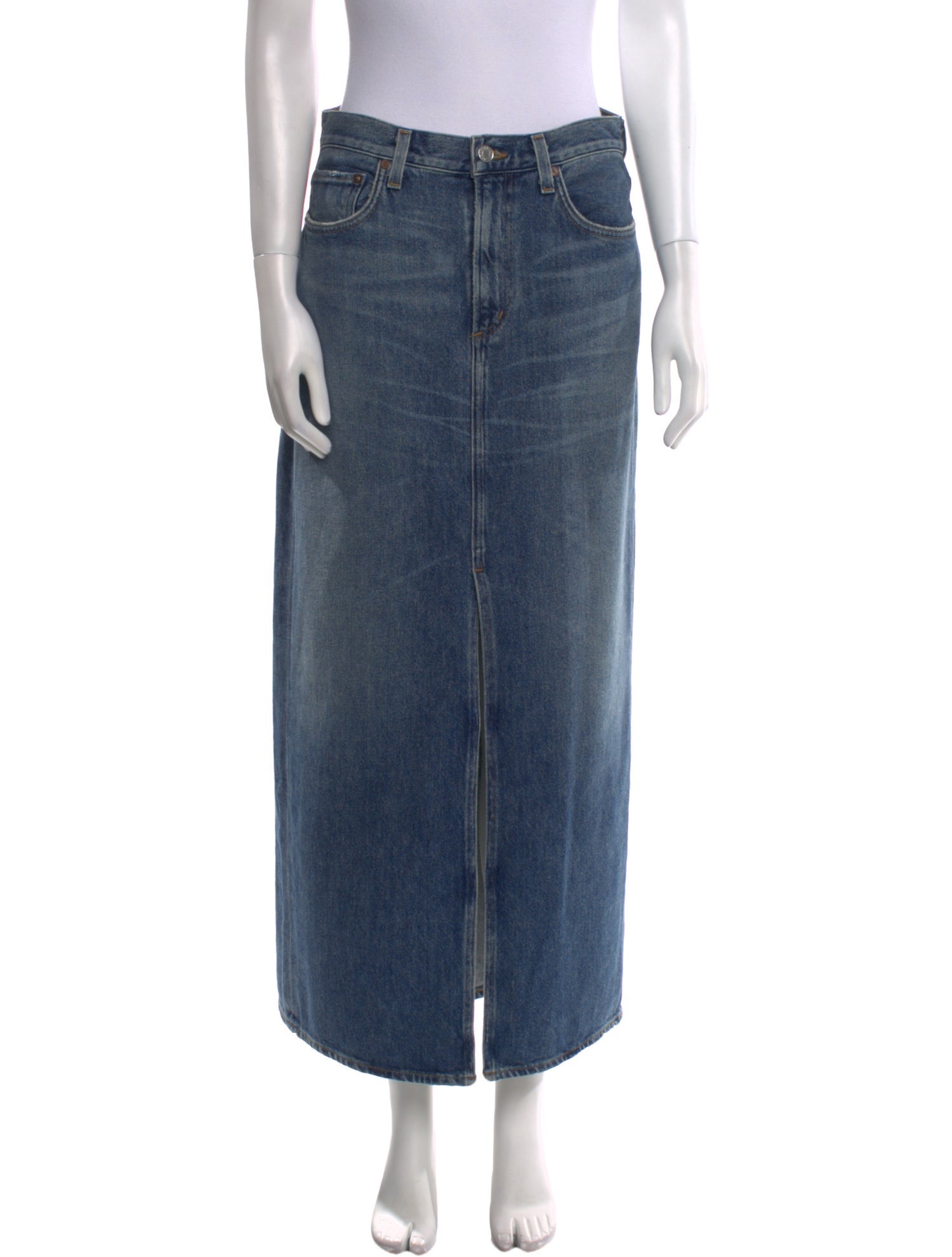 AGOLDE Distressed Accents Midi Length Skirt