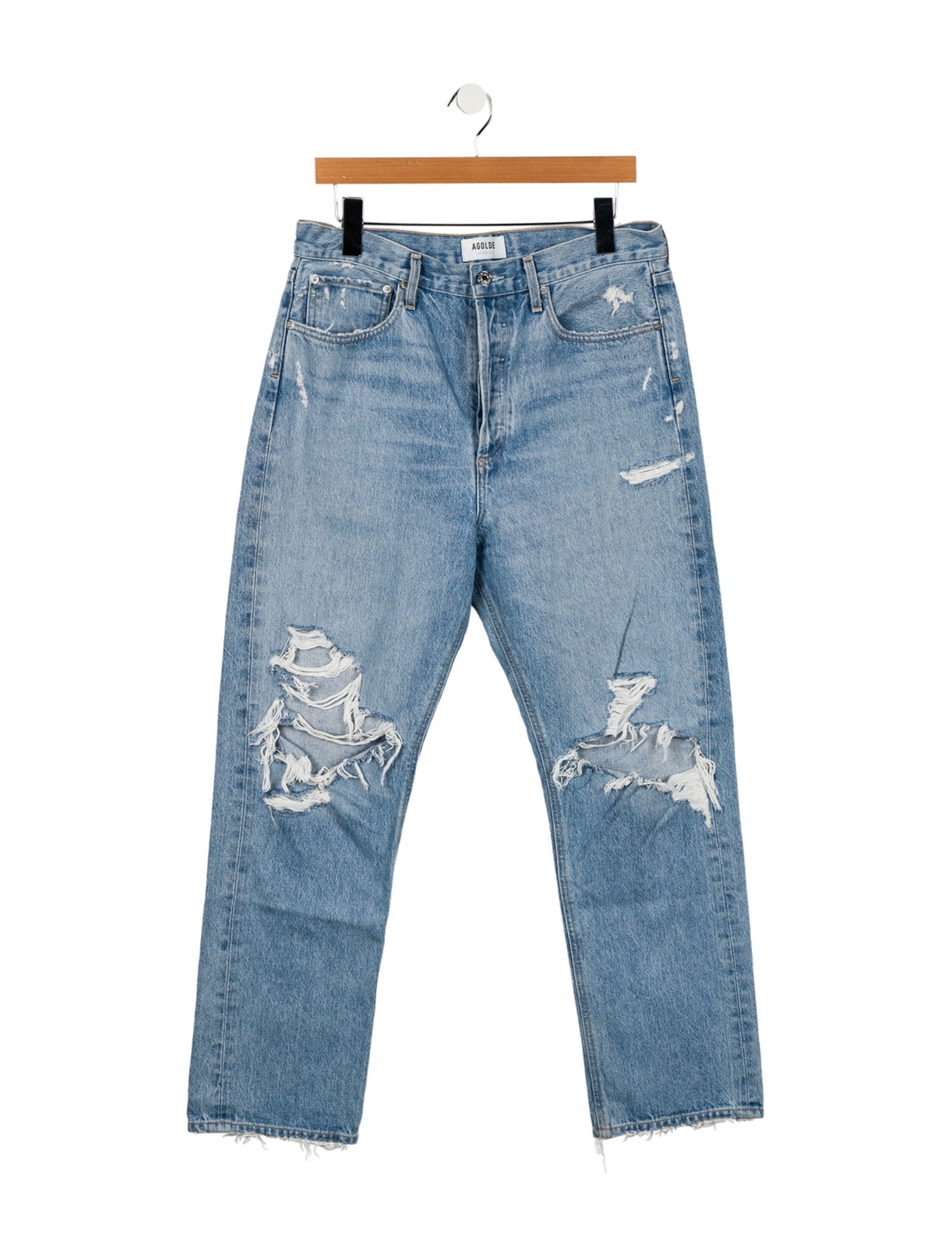Agolde Straight Leg Jeans Blue Light Wash with High-Rise 5