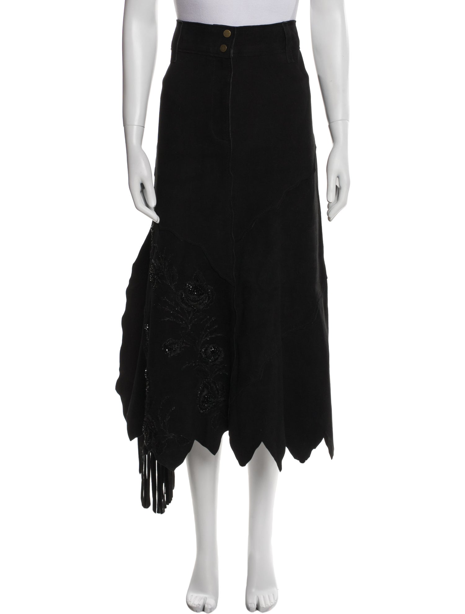Augustina's Leather Crystal Embellishments Midi Length Skirt