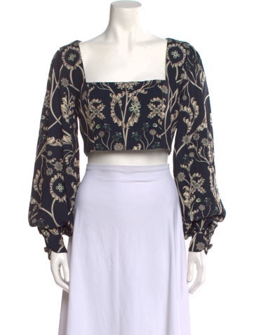 Agua Bendita Tops Floral Print Square Neckline Crop Top M