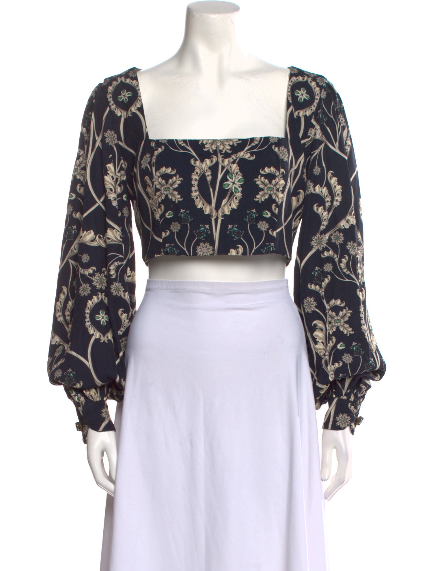 Agua Bendita Floral Print Square Neckline Crop Top w/ Tags