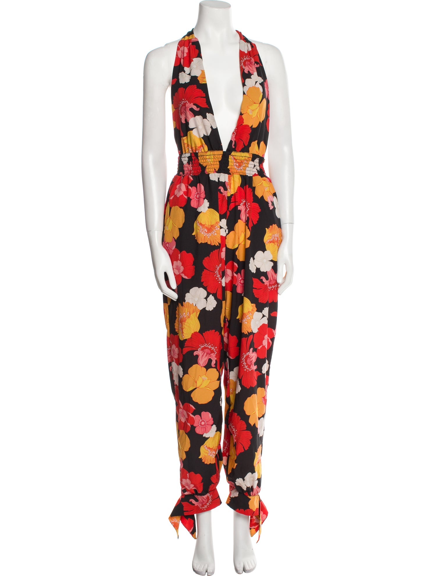 Agua Bendita Floral Print Plunge Neckline Jumpsuit