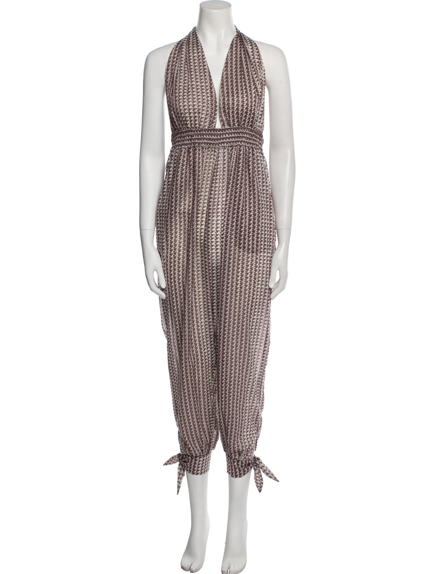 Agua Bendita Houndstooth Print Plunge Neckline Jumpsuit