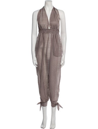 Agua Bendita Houndstooth Print Plunge Neckline Jumpsuit