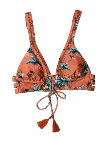 Agua Bendita Swimwear Printed Tassel Accents Top S