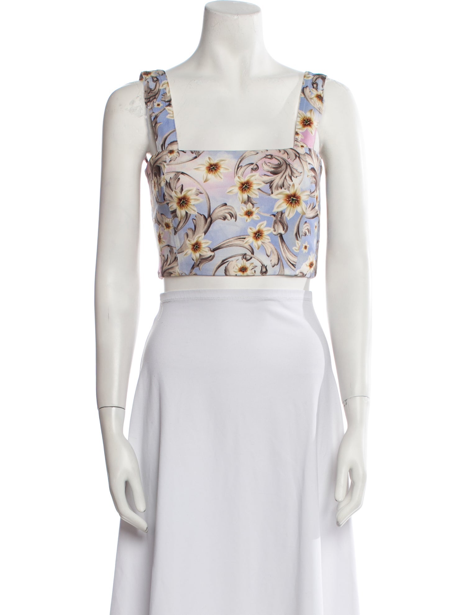 Agua Bendita Floral Print Square Neckline Crop Top