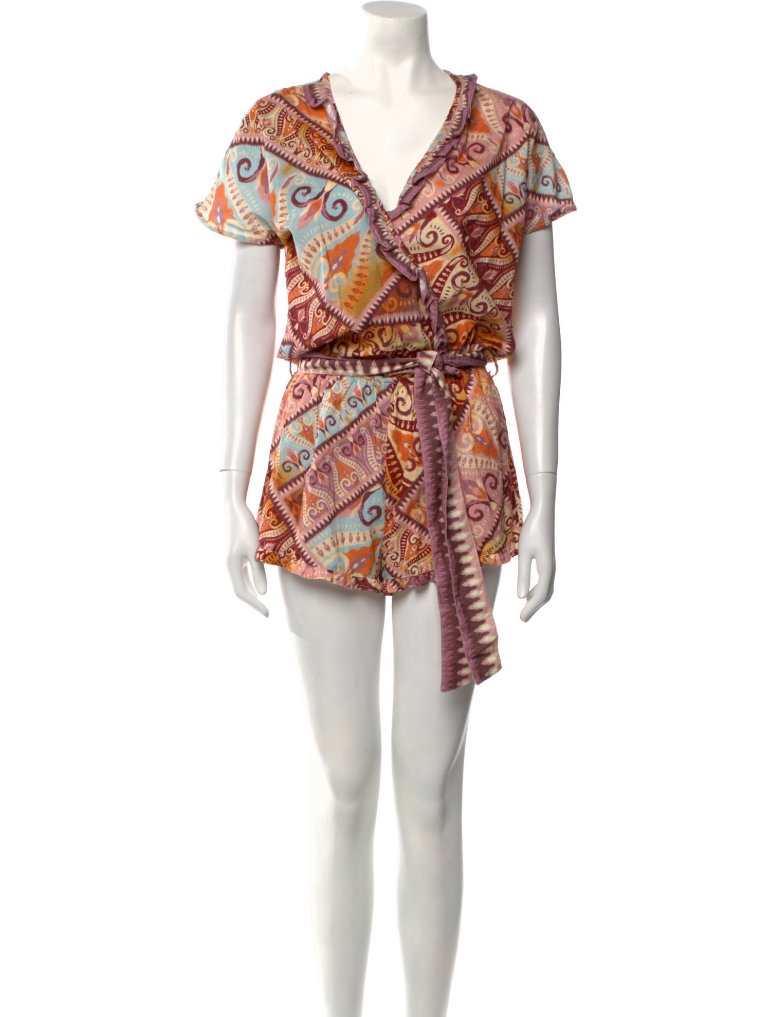 Agua Bendita Printed V-Neck Romper